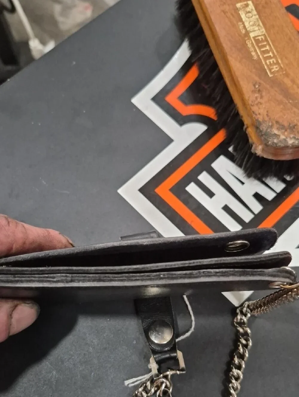 Harley-Davidson Black Leather Wallet with Red Winged Logo and Chain